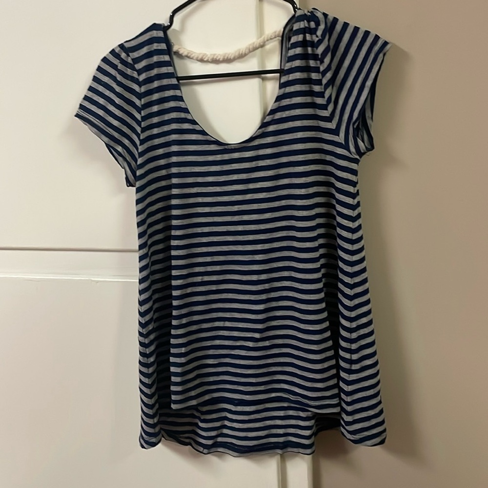 Navy Blue and Grey Striped Shirt
